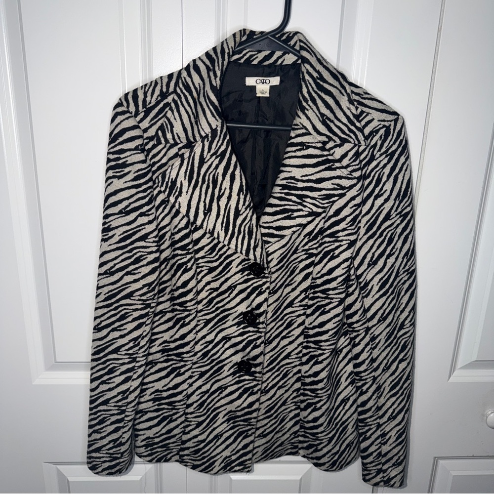 Cato Zebra Print Size Large Black and White Casual Blazer Jacket Womens - Picture 1 of 10